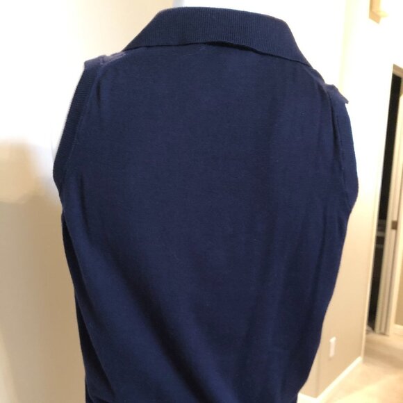 Aquascutum Vintage Sleeveless Collared 3 Button Cotton Polo Knit Top Navy Sz M - Picture 4 of 6